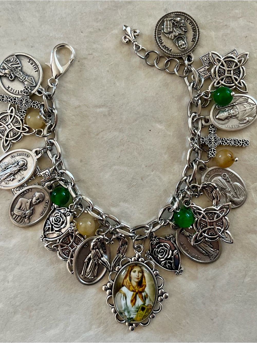 Catholic Irish Saints Charm Bracelet/Sts. Dymphna, Patrick, Bridget, Knock, etc